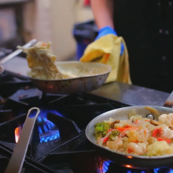 Fresh pasta cooking